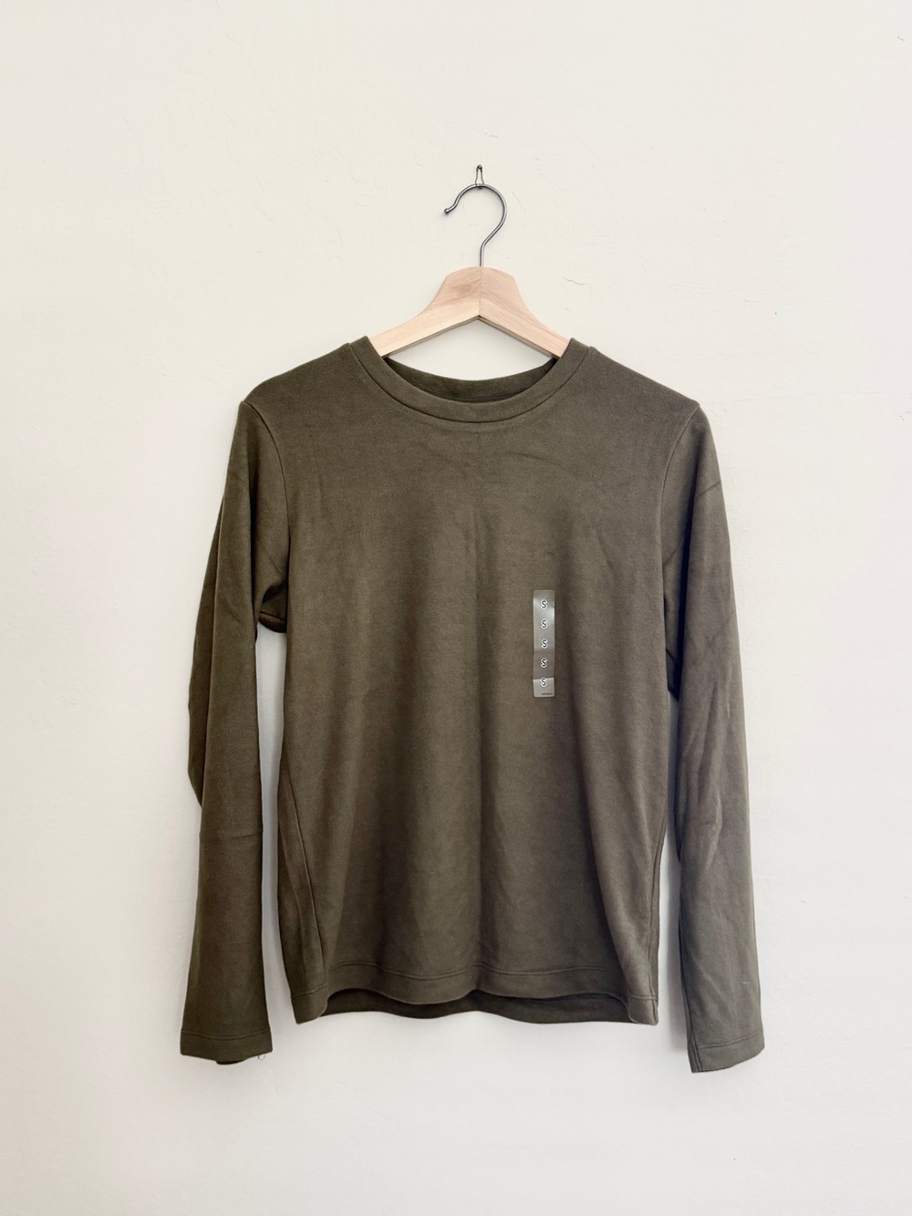 Uniqlo Heattech Fleece Long Sleeve T Shirt Olive Green size S